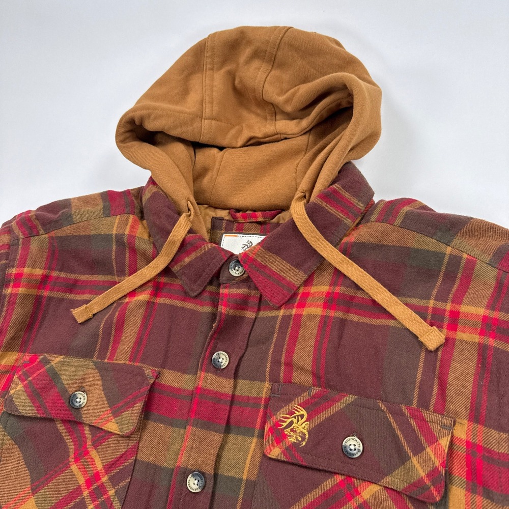Legendary Whitetails Mens Shirt Jacket XL Red Plaid Maplewood Hooded Flannel
